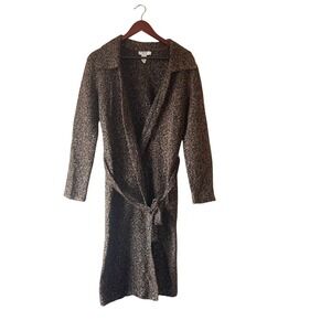 Vintage 90s Womens Marled Brown Knit Wrap Cardigan Long Sleeve Tie Waist Size 14